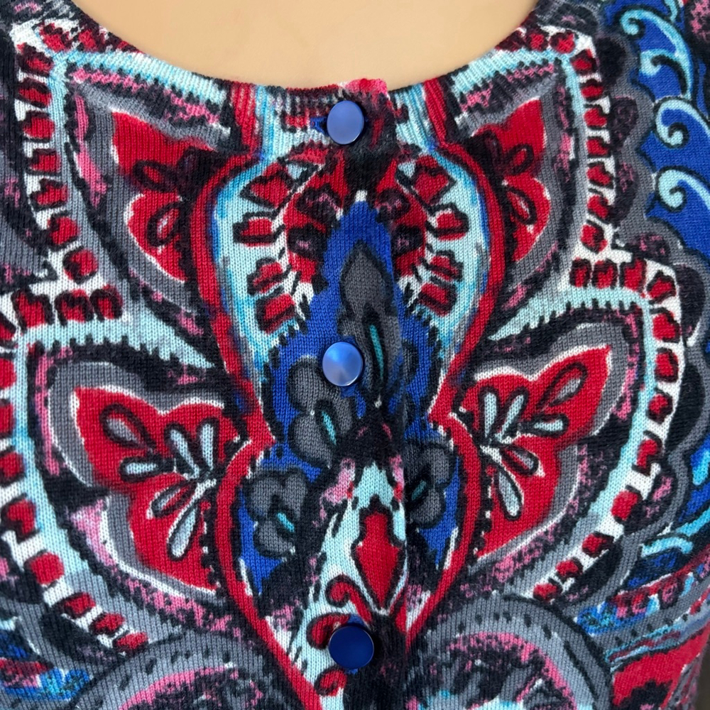 EUC 100% Merino Wool Jewel Tone Paisley Cardigan | Size Med - Picture 3 of 8